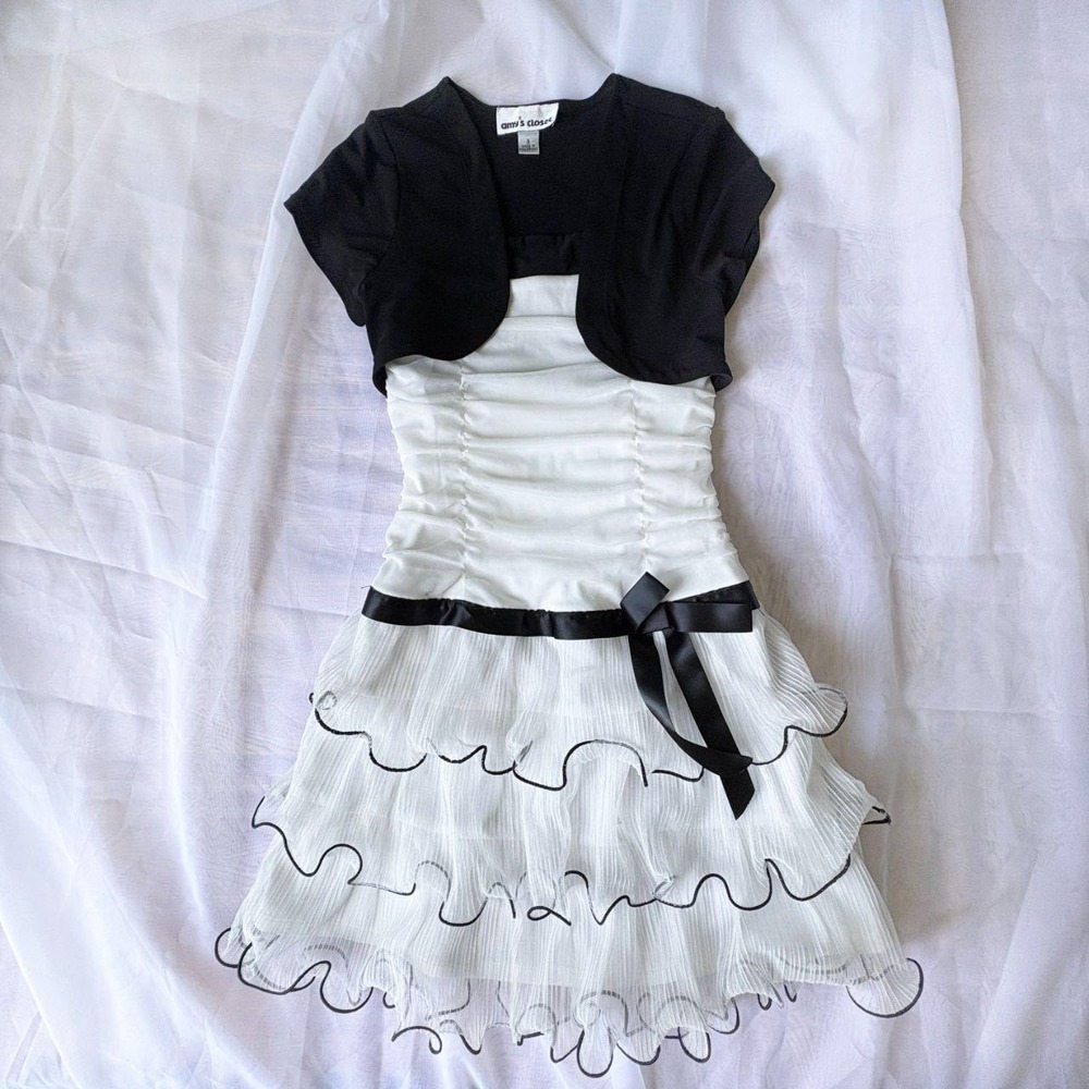Amy's Closet Black & White Party Dress, Girls Size 8, Tiered Tulle Skirt
